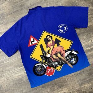 J/E/T Jet Strtwr Button Shirt Men Size XXL Blue Motorcycle Girl Vtg (309)‎